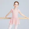 girls Ballet Leotards With Tutu Chiff Skirts Dr Short Sleeve Gymnastics Yoga Skate Ballet Kid Stage Practice Dancewear z0Ug#