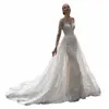 roddrsya Romantic V-Neck Appliques Mermaid Wedding Dr Elegant Lg Sleeve Tulle Bridal Gowns New Detachable Train Bride Gown Z2zQ#