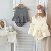 Ensembles de vêtements 2024 Été bébé fille vêtements ensemble infantile filles broderie hauts sans manches pain shorts 2 pièces coton enfant en bas âge tenues