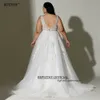 Robe de mariée en dentelle Boho, grande taille, manches de mariée, ligne A, col en V, courbe blanche, 2023, i95s #