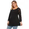 2021 T-shirts pour femmes Plus Taille 4XL 5XL Femme Col en V Manches en dentelle Tops décontractés Noir Stretch T-shirt surdimensionné Femmes Vêtements T4vo #