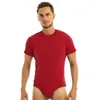 Mens Adultos Press Crotch T-shirt Bodysuit One Piece Lingerie Adulto Bebês Fraldas Amantes Pijama Redondo Pescoço Mangas Curtas Romper 240327