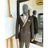 Erkek takım elbise modern takım elbise 2 adet çift zirveye çıkmış bir düğme blazer pantolon düğün damat parti elbisesi resmi özel kostüm homme