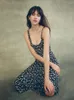 Casual Dresses French Daisy Print Summer Long Dress Pastoral Style Strap Backless Sexig ärmlös Fashion Suspender Party Vestidos 2024
