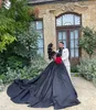 Schwarzes Ballkleid-Hochzeitskleid, Pailletten, Illusion, lange Ärmel, Brautkleider, Brautkleider, Rüschen, Sweep-Zug, Dubai, Saudi-Arabien, Brautkleid, Übergröße, es s