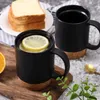 Tasses Tasse à café de qualité alimentaire 350ml noir mat avec poignée poignée fond en liège couvercle anti-poussière détachable céramique résistante à la chaleur