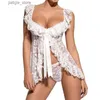 Ensemble Sexy femmes grande taille Lingerie pour buste trou de serrure dentelle ouvert devant Style nuisette Chemise maille robe ensemble de vêtements de nuit Y240329