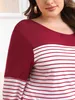 زائد الحجم LG الأكمام الربيع الخريف فضفاضة بلوزة عادية أعلى نساء جولة الرقبة مخططة t-shirt t-shirt حجم كبير الملابس R6H5#