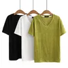 4xl Summer Plus Size Basic T-Shirt Women 2023 Spring Fold V-Neck Tees Short Sleeve Bottoming Tops Oversized Curve Clothes 52yo#