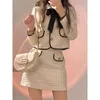Two Piece Dress UNXX Elegant Butterfly Bow-tie Belt Set For Women - 2024 Autumn Collection Sophisticated Short Jacket And A-line Skirt