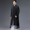 new Men Chinese Cott Linen Casual Lg Shirt Black White Wing Chun Kung Fu Uniforms Wudang Tai Chi Gown Robe Casual Robe 16ZB#