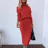 Abiti da lavoro Abito invernale da donna Completo gonna maglione a collo alto da donna elegante con top a maniche lunghe Vita elastica Lunghezza a metà polpaccio per Ol