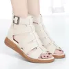 Casual Shoes Gladiator Sandals Wedge Female Summer Middle-heeled Leather Soft Sole Comfortable Women Back Zipper