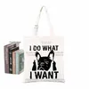 frenchie Anatomy of French Bulldog Kawaii Animal Canvas Shop Bag Handbag Eco Grocery Bag Tote 404e#