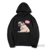 plus storlek kawaii carto mops hund tryck huvtröja kvinnor män hoodies harajuku kvinnlig pullover casual klädtoppar j08x#