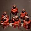 Tea Pets Chinese Red Zen Ceramic Handicrafts Zhaolai Maitreya Smiling Buddha Living Room Antique Rack Decoration