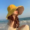 Berets Big Brim Solid Color Sun Sun Fisherman Hat Men Cotton Treasable Travel Travel Bucket Summer Women