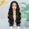 Parrucche xtress long body wave sintetico in pizzo anteriore parrucca mezza parte di colore nero acconciatura naturale con capelli bambini parrucche per capelli ondulati quotidianamente