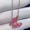 Designer Brand Van Full Diamond Inlaid Colorful Butterfly Necklace Glod Thick Plated 18K Rose Gold Womens Fashion Versatile Collar Chain Gift