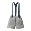 Top- en topkinderen Boy Gentleman Clothing Sets Toddler Kids Boys Suits Short Sleeve Bowtie ShirtsSuspenders Shorts Outfit 240328