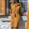 Grundläggande avslappnade klänningar Jocoo Jol Shirt Dress Women Turn-Down Collar Sashes Kn-Length Dress Casual PSrty Dress Overized Loose Dress Vestidos Robe T240330