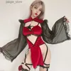 Sexy Set Dark With Halloween Anime Cosplau Costume Kobiety erotyczne seksowna bielizna miłosna gra pusta pokusa wysoka podzielona koszulka nocna 2023 y240329