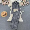 Work Dresses Party Club 2 Piece Sets Women Outfit Lace Up Sequined Tops And High Waist Skirt Slim Stylish V-neck Crop Shirt 2024 INKEO 3T181