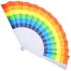 Figurine decorative Amanti dei ventagli pieghevoli arcobaleno Tessuto durevole Regalo LGBTQ Decori per matrimoni gay Ventagli di bambù da 23 cm