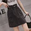 Spódnice Skorts Biyaby Women w stylu koreański dżins mini spódnica w stylu elastyczna ta talia niebieska krótka spódnica moda z kieszeniem spódnica z miażdżą dżinsową 240330