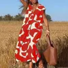 Lässige Kleider Damen Sommerkleid 2024 Mode Boho Blumen Lose Party Strand Sexy V-Ausschnitt Kurzarm Flowy Swing A Line Lang