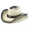 Brede rand hoeden emmer zomer cowboy strohoed dubbele concave top puur zwart western outdoor strand zonnescherm gorras para hombres H240330