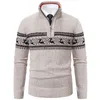 Autumn Winter Mens Casual Jacquard Half Zipper tröja tröjor Fashion Long Sleeve Mock Neck Sticked For Men 240113