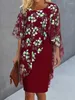 Plus Size Dresses Summer Fashion Chiffon Printed Dress Women Sexy Round Neck Bat Sleeve High Waisted Pencil Skirt Elegant