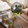 شاي الزجاج مع مقبض الخشب حفل الشاي الصيني شاي نقي الكونغ فو الشاي الشفاف