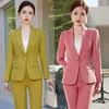 Women's Two Piece Pants 2024 Business Suit Apricot Bank Long Sleeve Slim-Fitting Wear Temperament Style Ladies Leggings