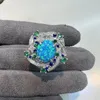 Cluster-Ringe 925 versilberter Goldring High Carbon Diamond Imitation Opal/Xie Family Universe Star Series/Flower Interstellar Galaxy Opal