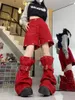 Jeans pour femmes Reddachic Couture blanche Pantalon cargo déconstruit Y2K Rouge Low Rise Baggy Wide Leg Jorts Shorts Warmers Femmes Ensemble 2 pièces