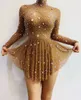 sexy Transparent Rhinestes Lg Sleeve Mini Dr Crystal Dance Costume Women Birthday Celebrate Party Outfit Show Stage Wear e4It#