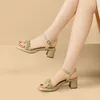 Dress Shoes AUTUSPIN Korea Classics Women Sandals 2024 Summer PU Leather Casual Med Heels Office Ladies Party Wedding High Heel Sandal
