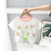 Kindermeisjes Bloem T -shirts Aankomst Kinderen Zomer Bloem Katoen Tops Baby Leuke kleren Paars 240318