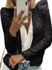 CHQCDarlys Cardigan con paillettes da donna Sparkle manica lunga aperta sul davanti Giacca leggera Casual Fashion Club Party Crop Coat 240320