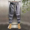 Adam vintage moda gündelik pantolonlar erkek düz renk elastik bel bağları ayaklar kargo pantolon bahar sonbahar erkek giyim 240323