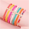 Pulseras Heishi con cuentas Conjunto de cuentas Hilos Arco iris Oro Amor Corazón Encanto Estiramiento 4 mm Arcilla suave Apilable Pulseras Boho Gif Dhgarden Dhlme