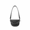 black Genuine Leather Women Saddle Bag Brand Design Chain Women Underarm Shoulder Bag New Fi Semicircle Women Crossbody Bag I8Sm#