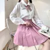 Blanc Lg manches JK école uniforme costume automne hiver taille haute rose jupes plissées femmes étudiant fille vêtements japonais coréen l5nC #