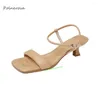 Casual Shoes One Strap Kitten Heel Sandals Solid fyrkantig Toe Ankle Buckle Dress Wedding For Women 2024 Summer Elegant Fashion