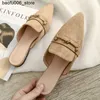 Sandals Baotou slider womens spring/summer 2023 new fashionable Pointed flat sole shoelaces casual cool half slider Zapatos Mujer Q240330