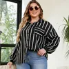 Keby ZJ Spring Autumn Women Plus Size Size Striped Design Shirt fi lg Sleeves Ladiesスリムカジュアルブラウス