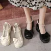 Scarpe eleganti Perle Lolita Mary Jane Piattaforma Donna Primavera Tinta unita Fondo spesso Taconi in pelle leggera Plataforma Taglia42