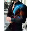 Summer Mens Shirt Long Sleeve Fashion 3D Printed Lapel Single Breasted Cardigan Hawaiian Casual 240329